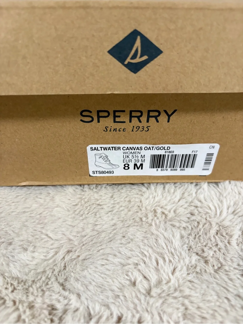 Sperry Cream Canvas Duck Boots with Tan Laces